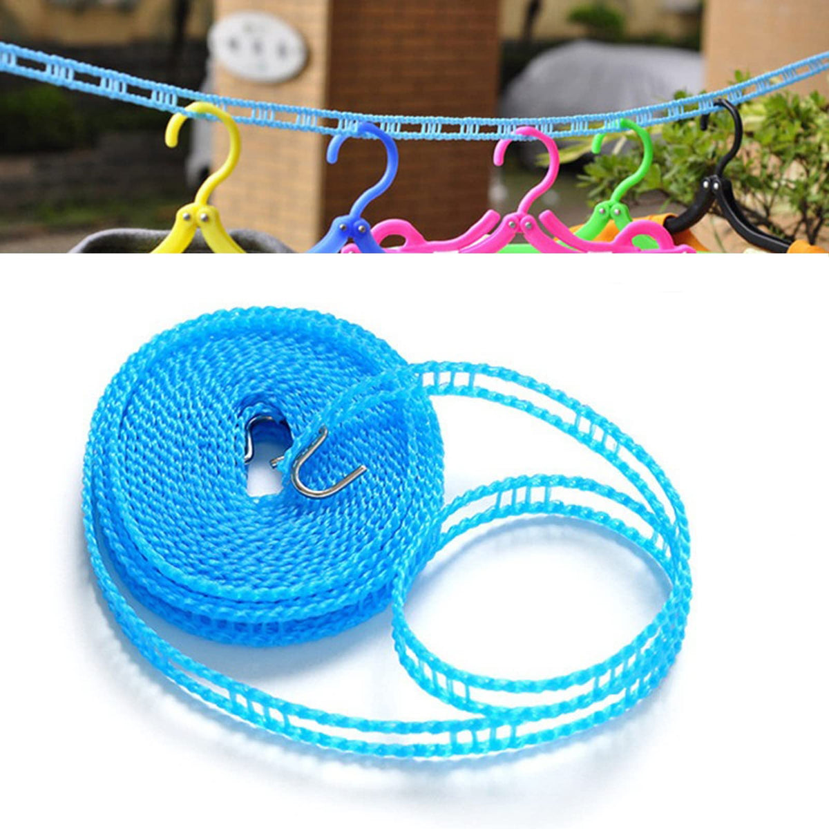 5 m Portable Loop Clothesline with Hooks