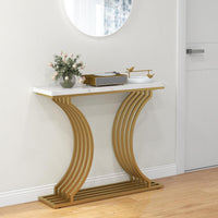 100 cm Gold Console Table with White Faux-Marble Top & Shelf