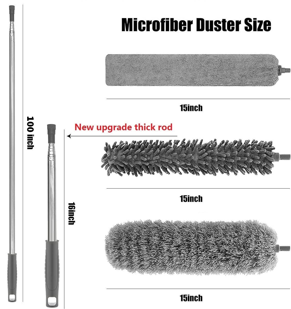 100-Inch Telescopic Microfibre Duster Set with 3 Heads