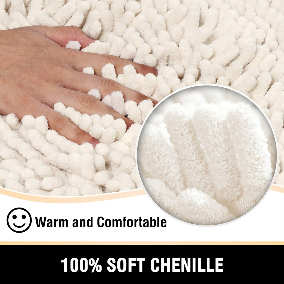PrinceDeco Bathroom Rugs Bath Mats for Bathroom Non Slip Chenille Bathroom Rug Mat and Absorbent Shaggy Rugs Washable Dry Fast Plush Area Carpet Mats - (2 PCS - 51cm x 81cm / 43cm x 61cm), Ivory