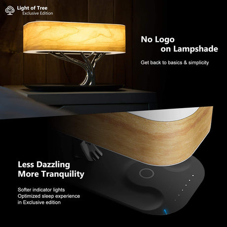 Bedside Lamp with Bluetooth Speaker and Wireless Charger, Sleep Mode Stepless Dimming (Exclusive), QR-8 20W, 5V