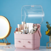 Covered Pink Makeup Organiser with 3 Drawers & Handle