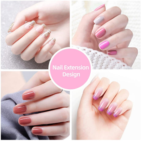 Poly Nail Gel Kit, 12 Colours Nail Gel Kit Enhancement Builder with 4 Temperature Color Changing Extension, 8 Regular Color Nail Extension, Slip Solution Trial Professional Technician Kit for DIY