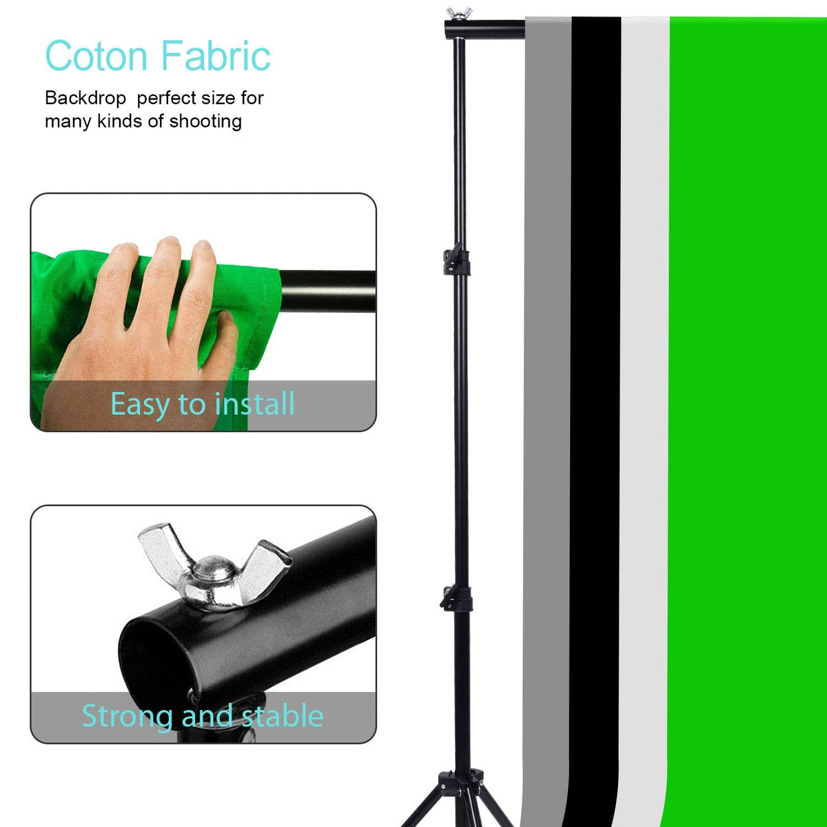 Photo Studio Background System + Bi-Color Dimmable 2X 85W Softbox Continuous Lighting Kit with Black White Gray Green Screen Backdrop Cloth for Portrait Product Photography Video Shooting