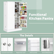 103 cm White 2-Door Pantry Cabinet with 6 Adjustable Shelves