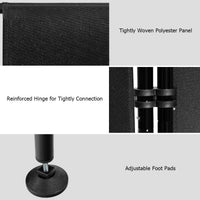4-Panel Black Polyester Privacy Divider with Steel Frame