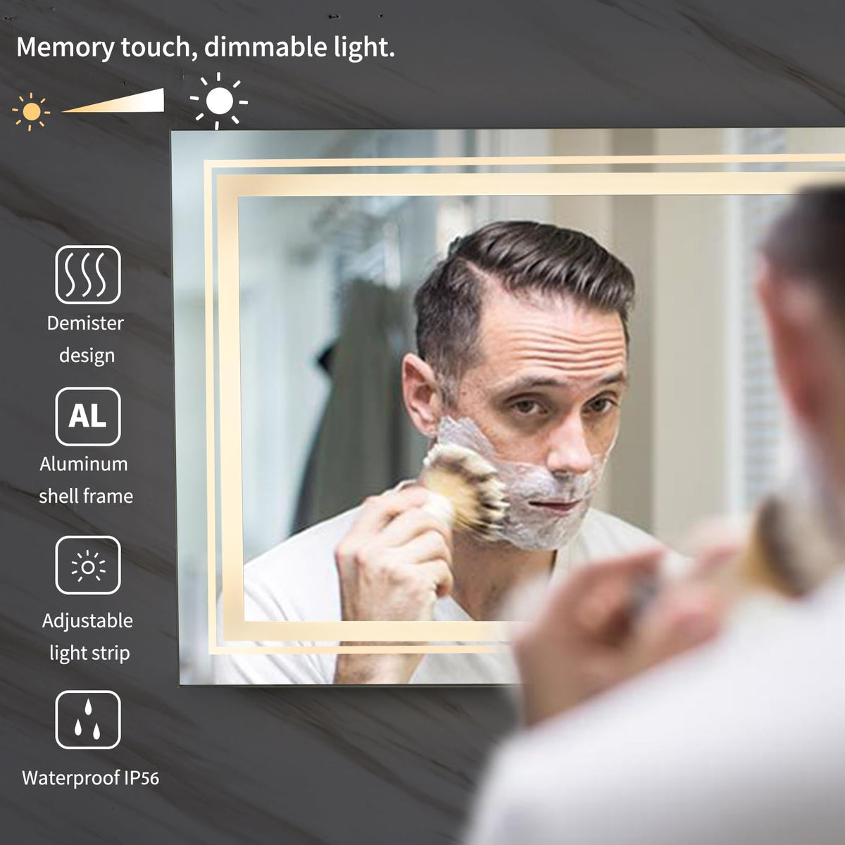 Rectangular LED Bathroom Mirror: 1050x500mm Illuminated Wall Mounted Vanity Mirror with Anti-Fog Touch Button Double Lighting Backlit Mirror for Makeup Shaving Dressing Horizontal or Vertical