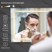 Rectangular LED Bathroom Mirror: 1050x500mm Illuminated Wall Mounted Vanity Mirror with Anti-Fog Touch Button Double Lighting Backlit Mirror for Makeup Shaving Dressing Horizontal or Vertical
