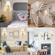 Classic Rustic Industrial Wall Sconce Lighting Fixture with Flared White Textile Lamp Shade and Antique Brass Tapered Column Stand (2 Pcs)