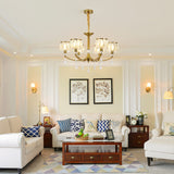 Ganeed Gold Chandelier,6 Lights Wagon Wheel Chandeliers with Clear Crystal Shades,Modern Mid Century Hanging Pendant Light Fixture for Dining Room Living Room Bedroom(E14 Base)