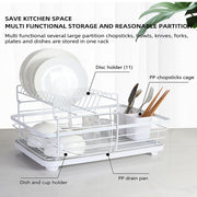 43 cm White 2-Tier Dish Drying Rack with Rotating Drain Spout