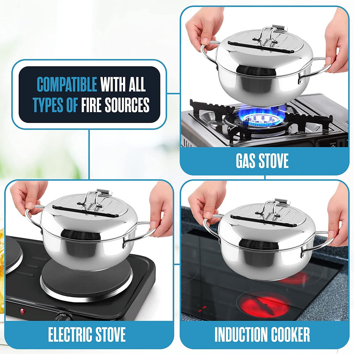 28 cm Stainless-Steel Deep-Fryer Pot with Thermometer – 4.2 L