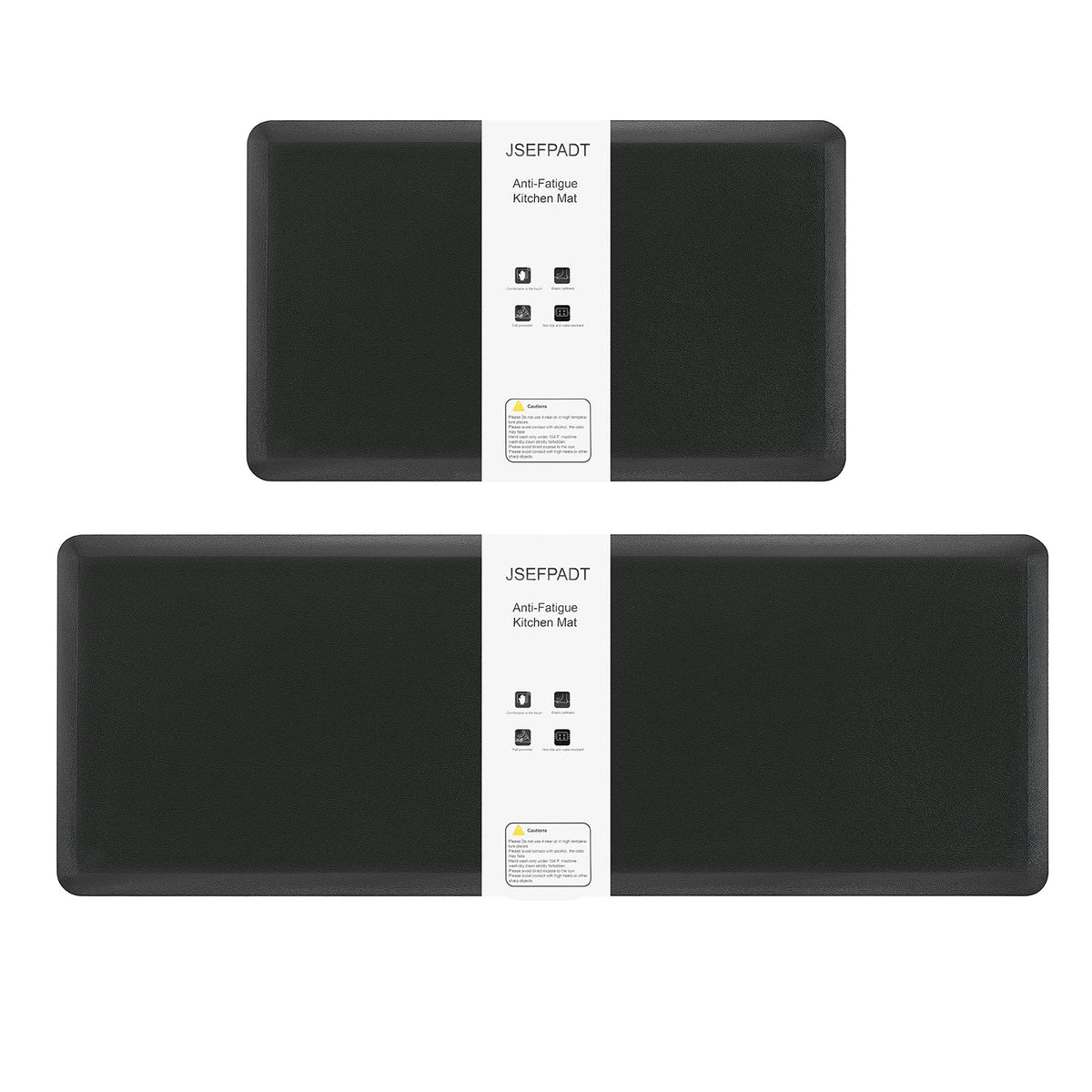 2-Piece Black 12 mm Anti-Fatigue Kitchen Mat Set