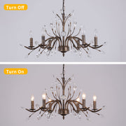 Bronze Farmhouse Crystal Chandelier, 6-Light Rustic Pendant Lighting Fixtures with Crystal Branch, Vintage French Country Chandeliers for Dining Room Living Room Kitchen Bedroom Restaurant