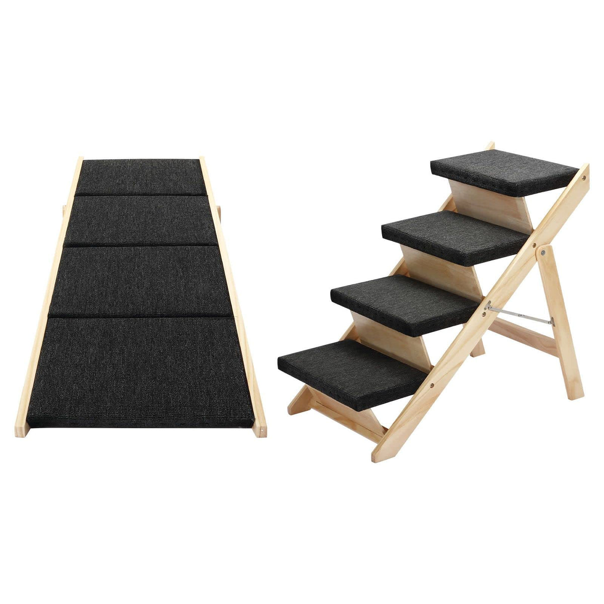 2-in-1 Foldable Pine Pet Ramp & 4-Step Stairs – 60 kg
