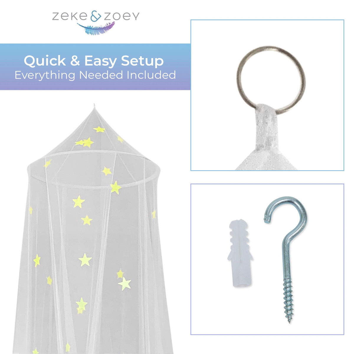 Kids Hanging Bed Canopy for Girls Bed or Boys with Glow in The Dark Stars. The Bed Netting Will Light up Your Child's own Galaxy