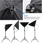 2x25W LED Continuous Lighting Kit 20"x28"/50x70cm Softbox Soft Box Photo Studio Set Light Bulbs Lamp 5500K Photography E27 Socket Softboxes AU Plug