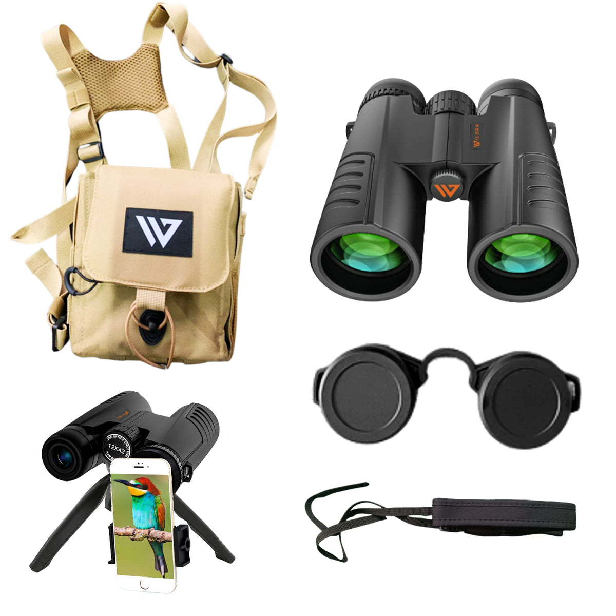 12x Binoculars Kit with Tripod, Phone Adapter & Chest Pack