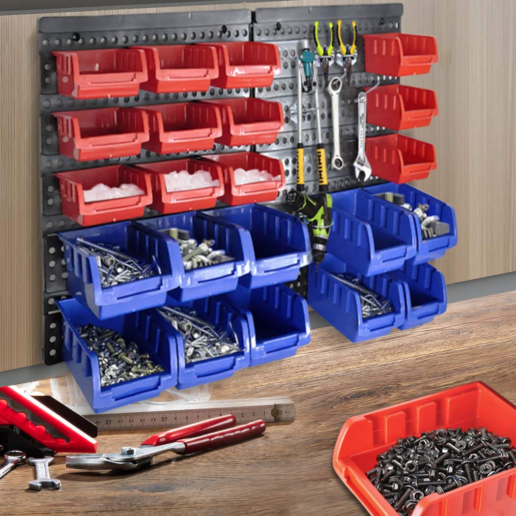 30 Tool Storage Bins Wall Mounted Organiser Parts Garage Workshop Box Shed Rack