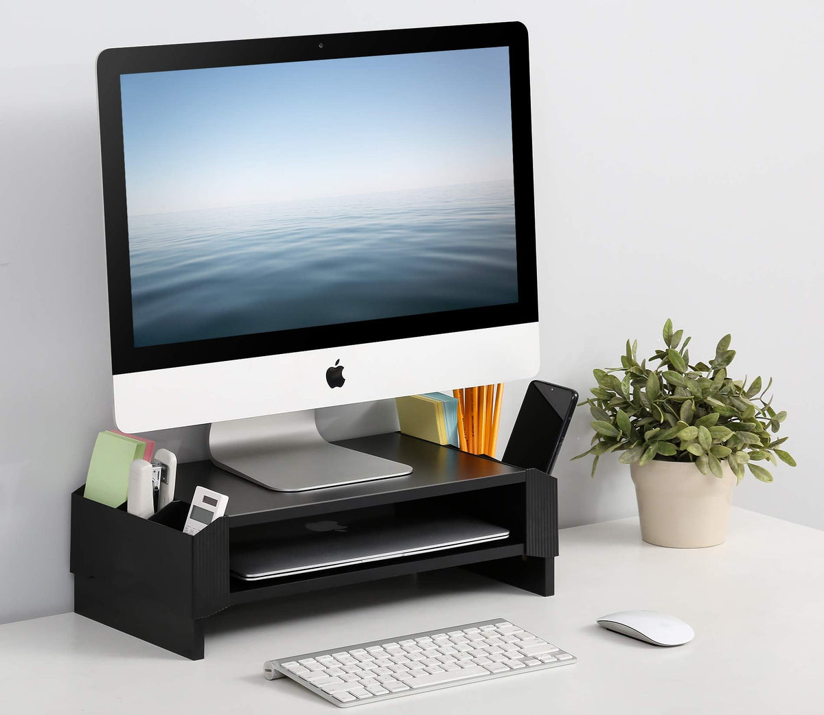 2-Tier Monitor Riser with Side Organiser – 45cm