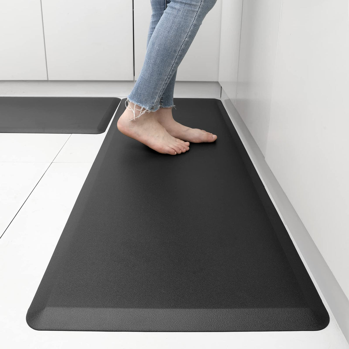 2-Piece Black 12 mm Anti-Fatigue Kitchen Mat Set