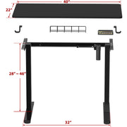 Small Electric Height Adjustable Sit Stand Desk with Hanging Hooks and Cable Management, 40 x 22 Inches, Black Frame and Black Top