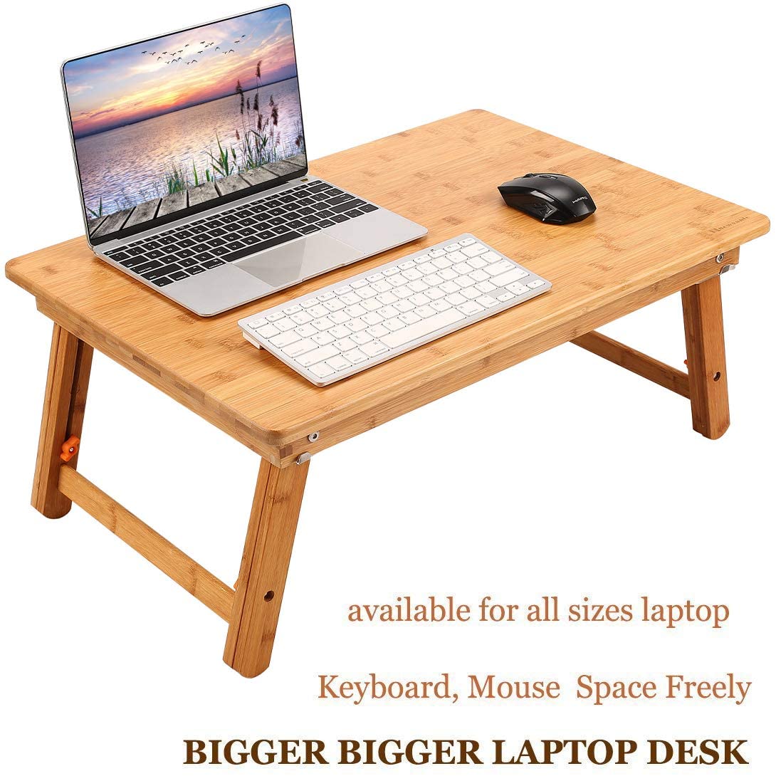 Foldable Bed Table Tray, Coffee/TV Desk 100% Bamboo Breakfast Serving Tray
