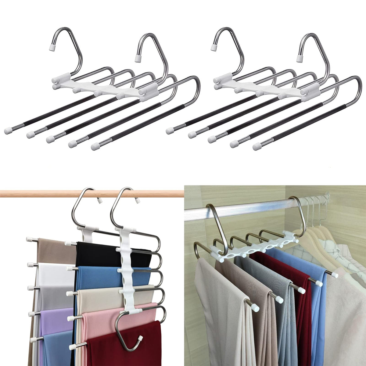 2-Pack S-Shaped 5-Rail Trouser & Scarf Hangers