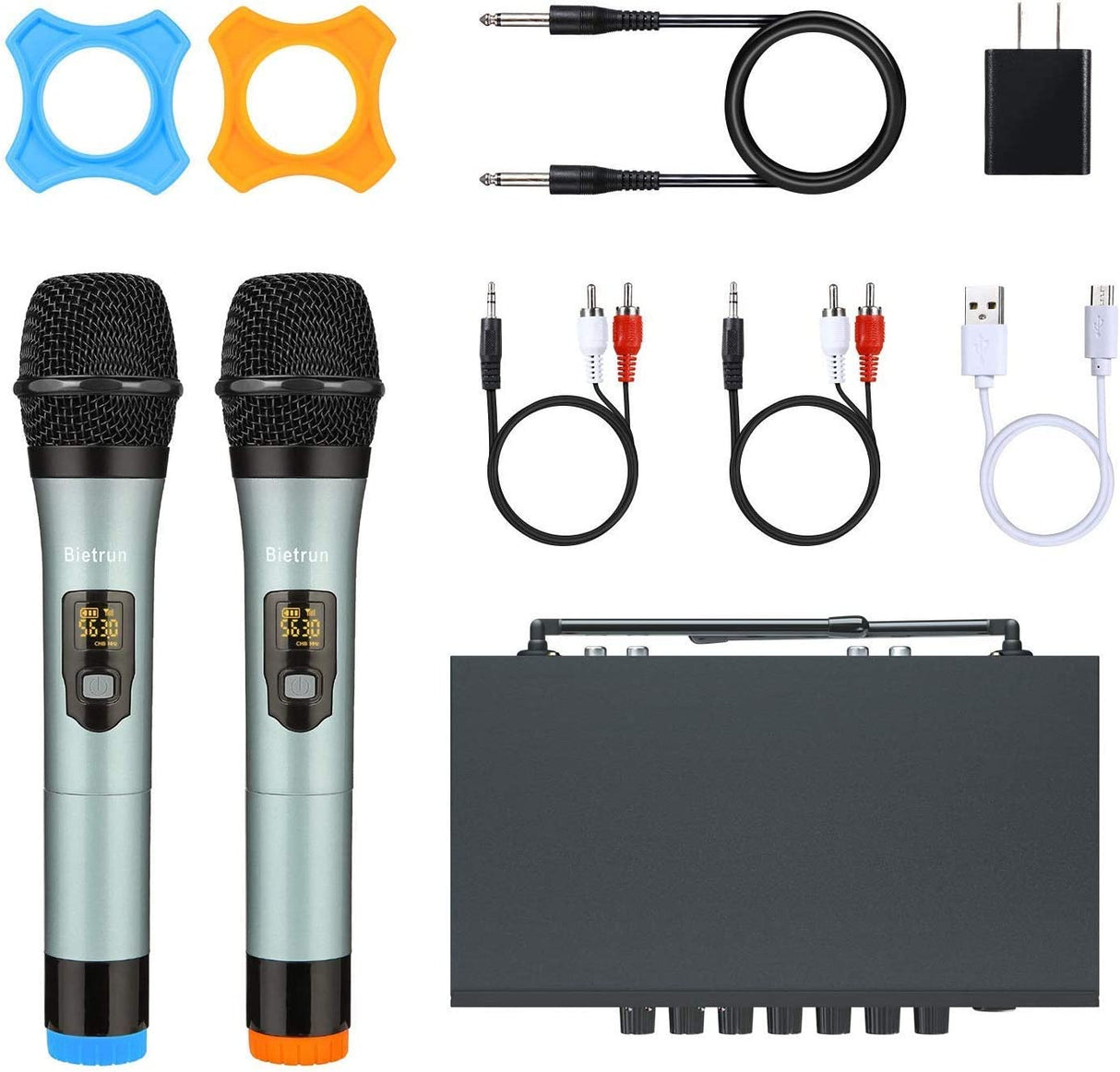 Wireless Microphones with Echo, Easy-to-Use, Auto Connect, 160 ft Range, 1/8''＆1/4''Output, UHF Dual Channel Cordless Handheld Dynamic Mics System for Church,Wedding, Karaoke, Speech, Singing