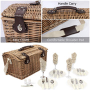 Willow Picnic Basket Set for 4 Persons, Natural Wicker Picnic Hamper with Tableware Set, Best Choice for Christmas, Thanksgiving, Birthday or Wedding