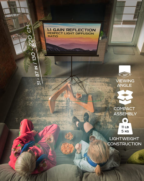 Projector Screen with Stand 60 inch - Indoor and Outdoor Projection Screen for Movie or Office Presentation - 16:9 HD Premium Wrinkle-Free Tripod Screen for Projector with Carry Bag and Tight Straps