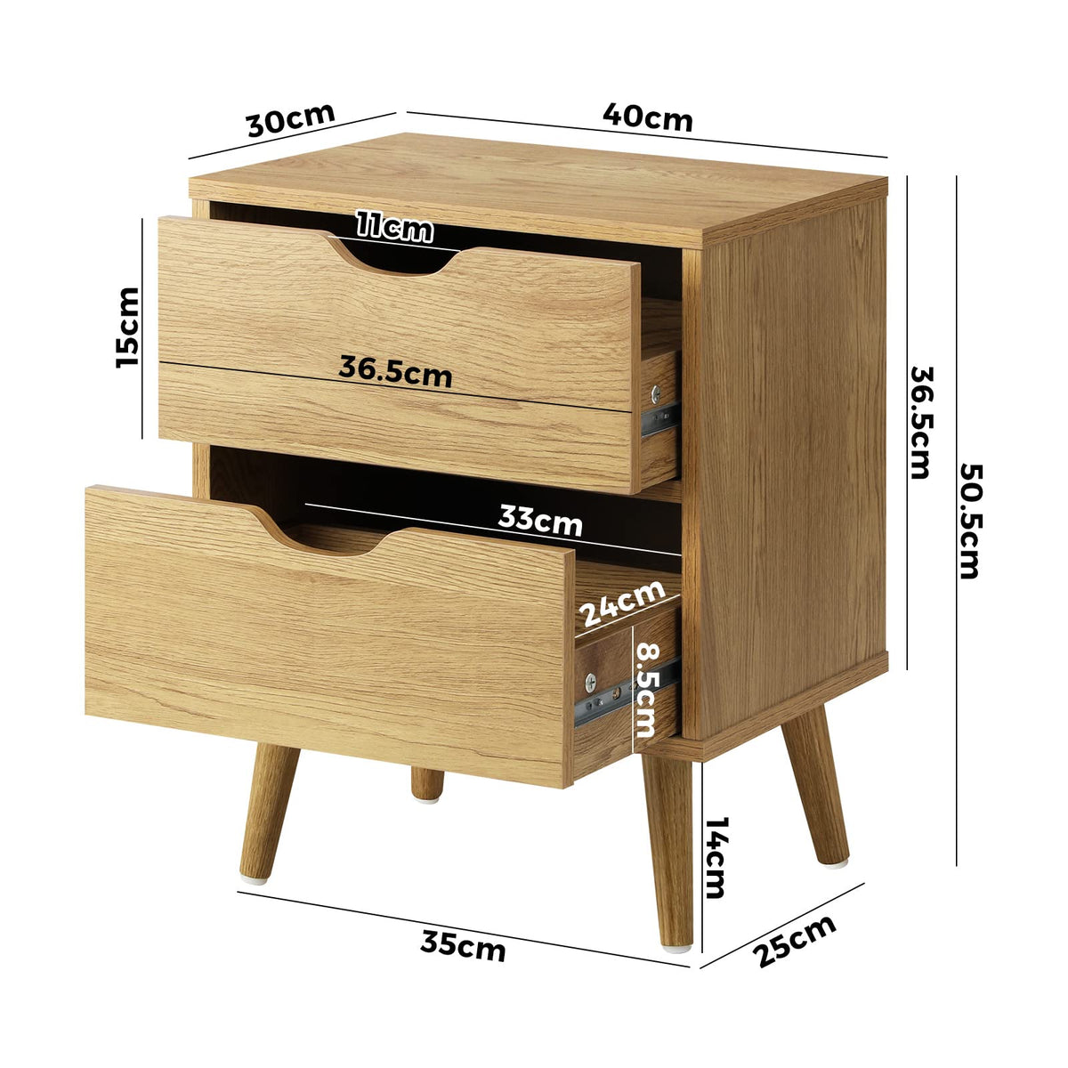 Wooden Bedside Table with 2 Drawers
