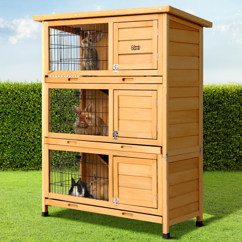 3-Level Fir-Wood Small-Animal Hutch – 91.5 × 46 × 116.5 cm