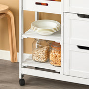 White Kitchen Serving Cart with 3 Drawers & Removable Tray