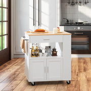 White Rolling Kitchen Island with 3-Tier Spice Rack