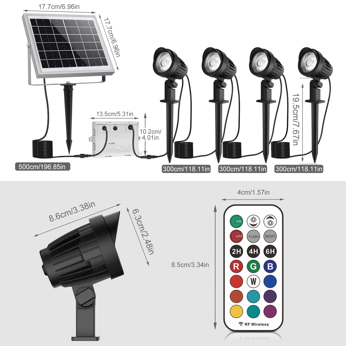RGB Solar Spotlights Outdoor, 4-in-1 Solar Garden Lights, Waterproof IP66 Solar Powered Spotlight, 12 Colors Changing, Remote Control, LED Landscape Lighting for Yard Patio Lawn Garden