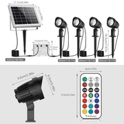 RGB Solar Spotlights Outdoor, 4-in-1 Solar Garden Lights, Waterproof IP66 Solar Powered Spotlight, 12 Colors Changing, Remote Control, LED Landscape Lighting for Yard Patio Lawn Garden