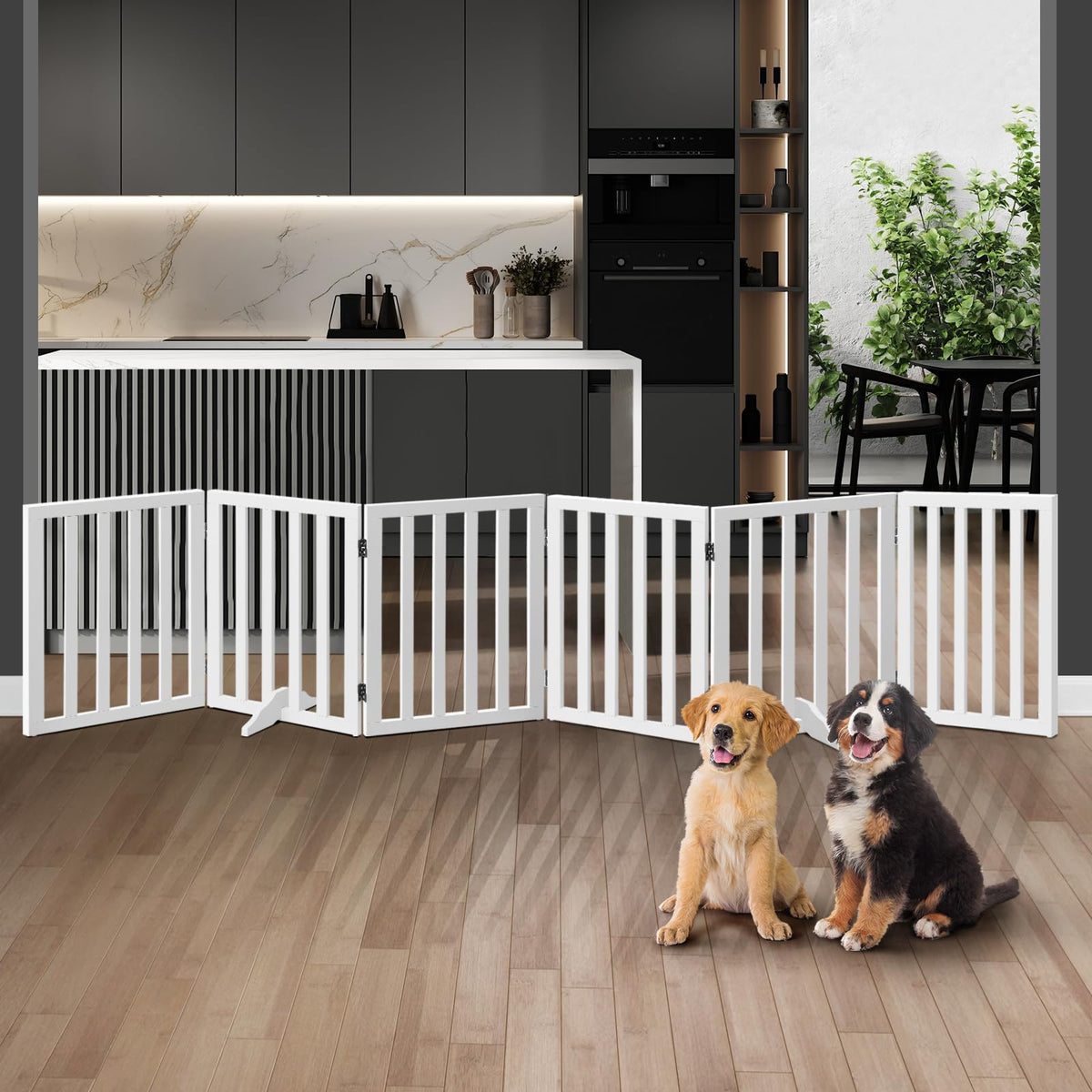 Freestanding Foldable MDF Pet Gate – 3 Sizes, White or Grey