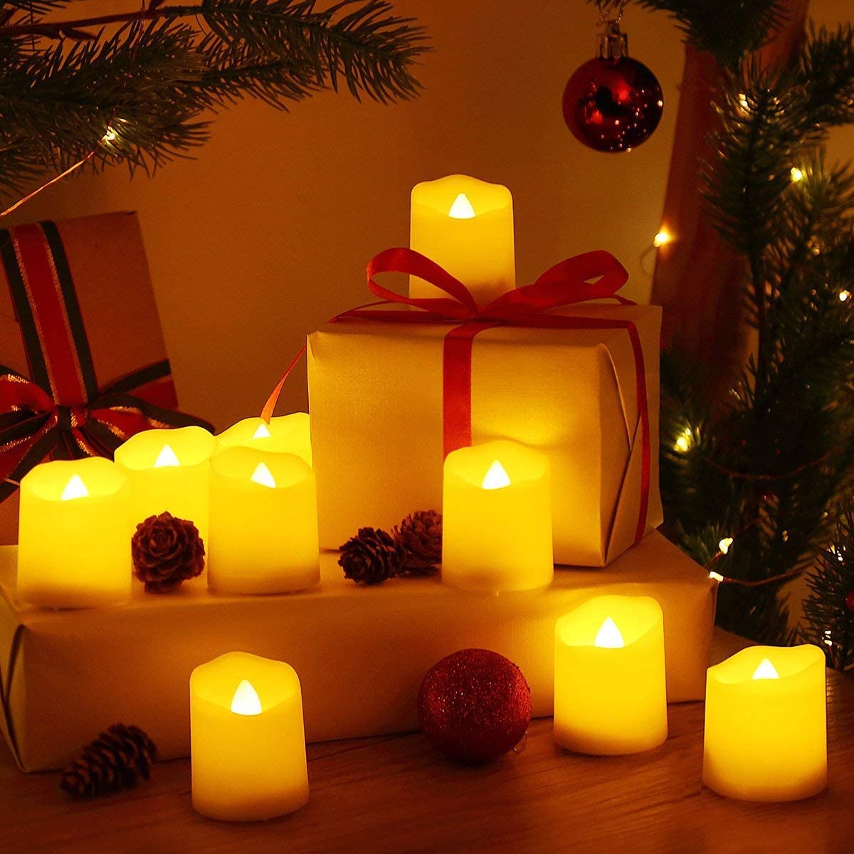 Battery Operated LED Tealights, Pack of 24, Flameless Tea Lights with Warm White Light, Electric Candles Realistic for Wedding, Table, Gift, Outdoor (24 Pack)