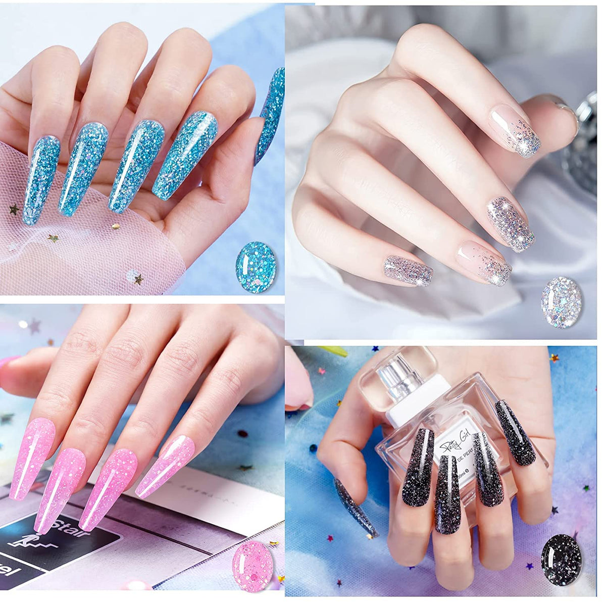 Poly Gel Nail Extension Kit with Lamp, 10 Glitter Colors Quick Nail Builder Gel Enhancement Set, Easy Poly Nail Gel Kits with Rhinestones, Nail Forms for Starters DIY Nail Art