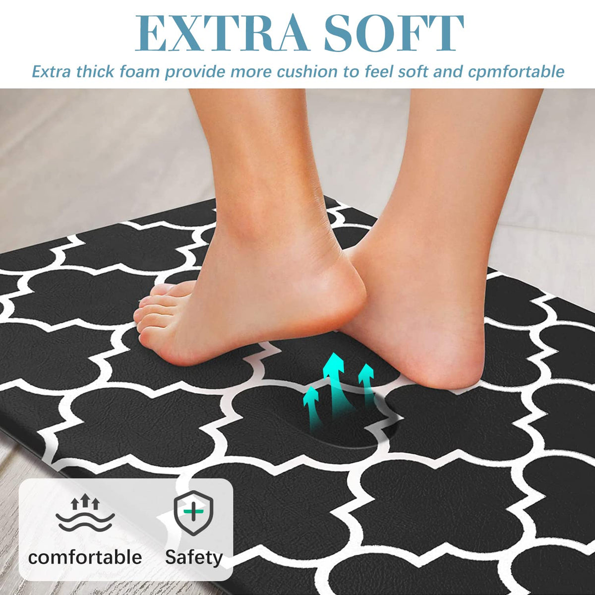 Black Waterproof Cushioned Kitchen Mat – 2 Sizes