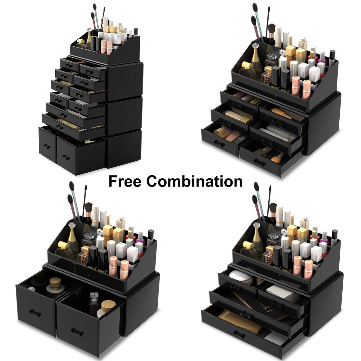 Readaeer Black 12-Drawer Makeup Organiser with 16 Compartments