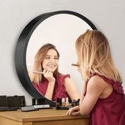 Luxsuite Mirror Bathroom Cabinet Round Medicine Vanity Round Wall Mirrored Cupboard with Storage Sliding Door Black 60cm Diameter