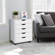 5-Drawer File Cabinet, Side Cabinet File Pedestal w/ 4 Castors, Wood Under Desk Drawer, Storage Cabinet Organiser, Compact Chest of Drawers Dresser, Mobile File Cabinets for Home Office, White