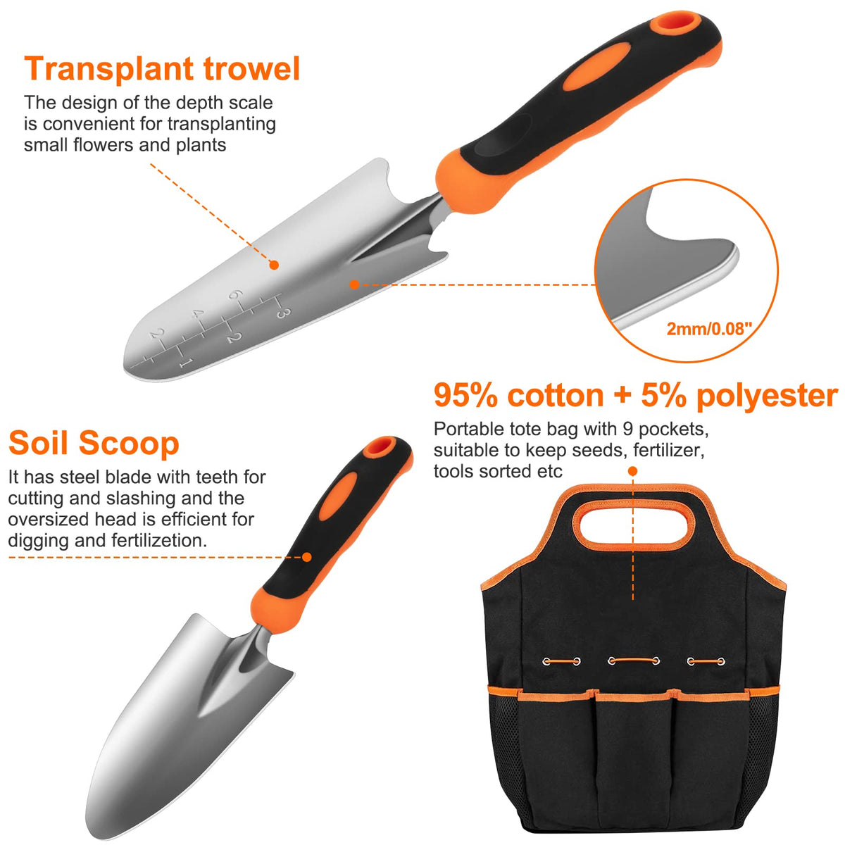 7-Piece Stainless-Steel Garden Tool Set with Tote