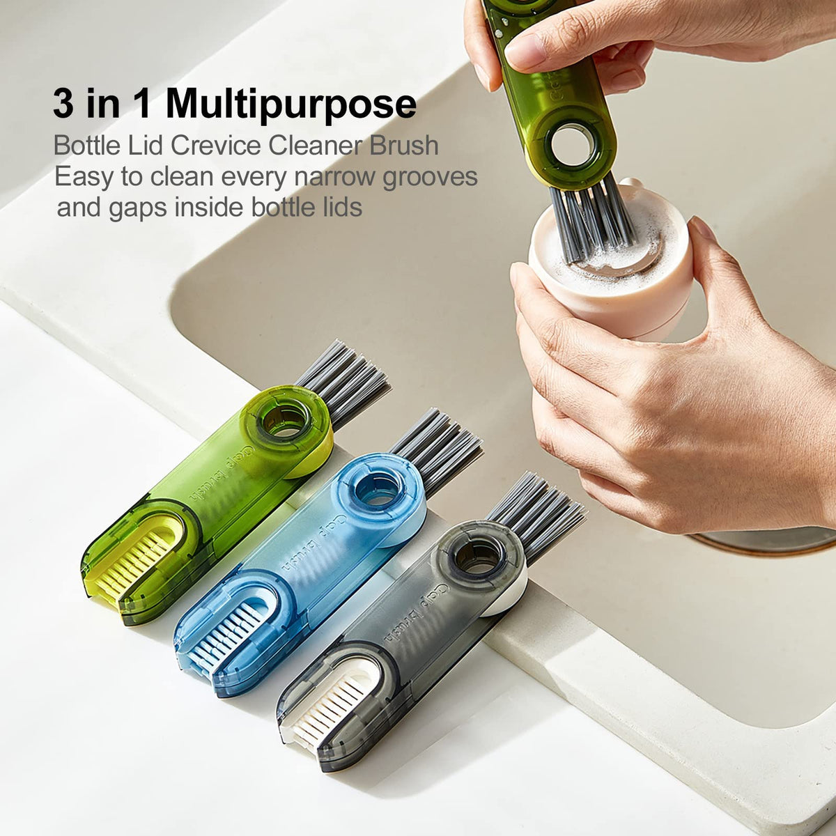 3-in-1 Bottle Lid, Rim & Crevice Cleaning Brush