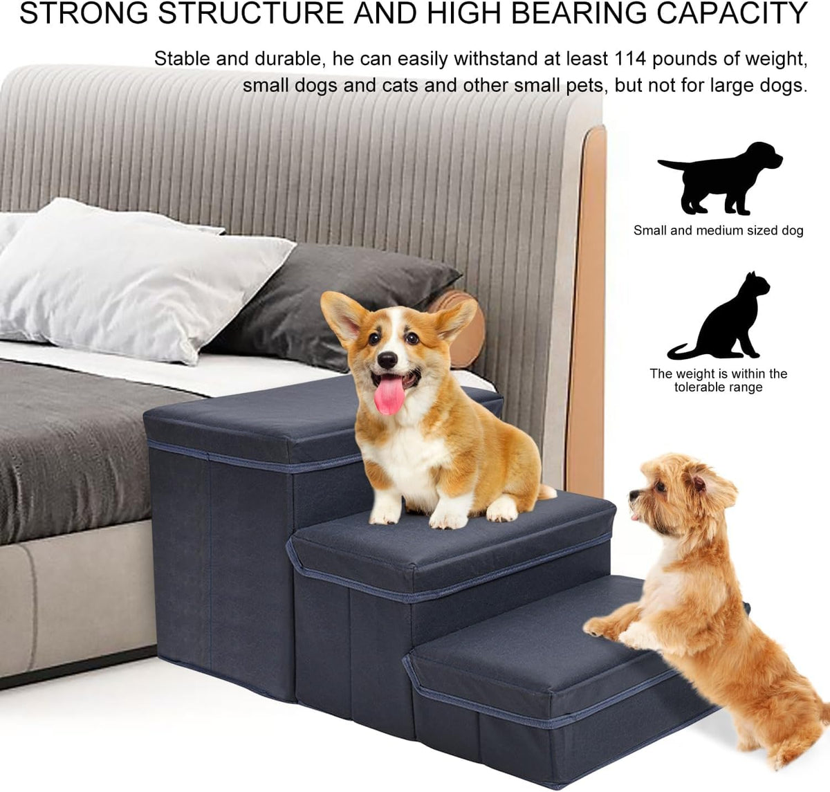 3-in-1 Foldable Pet Stairs with Bed & Storage