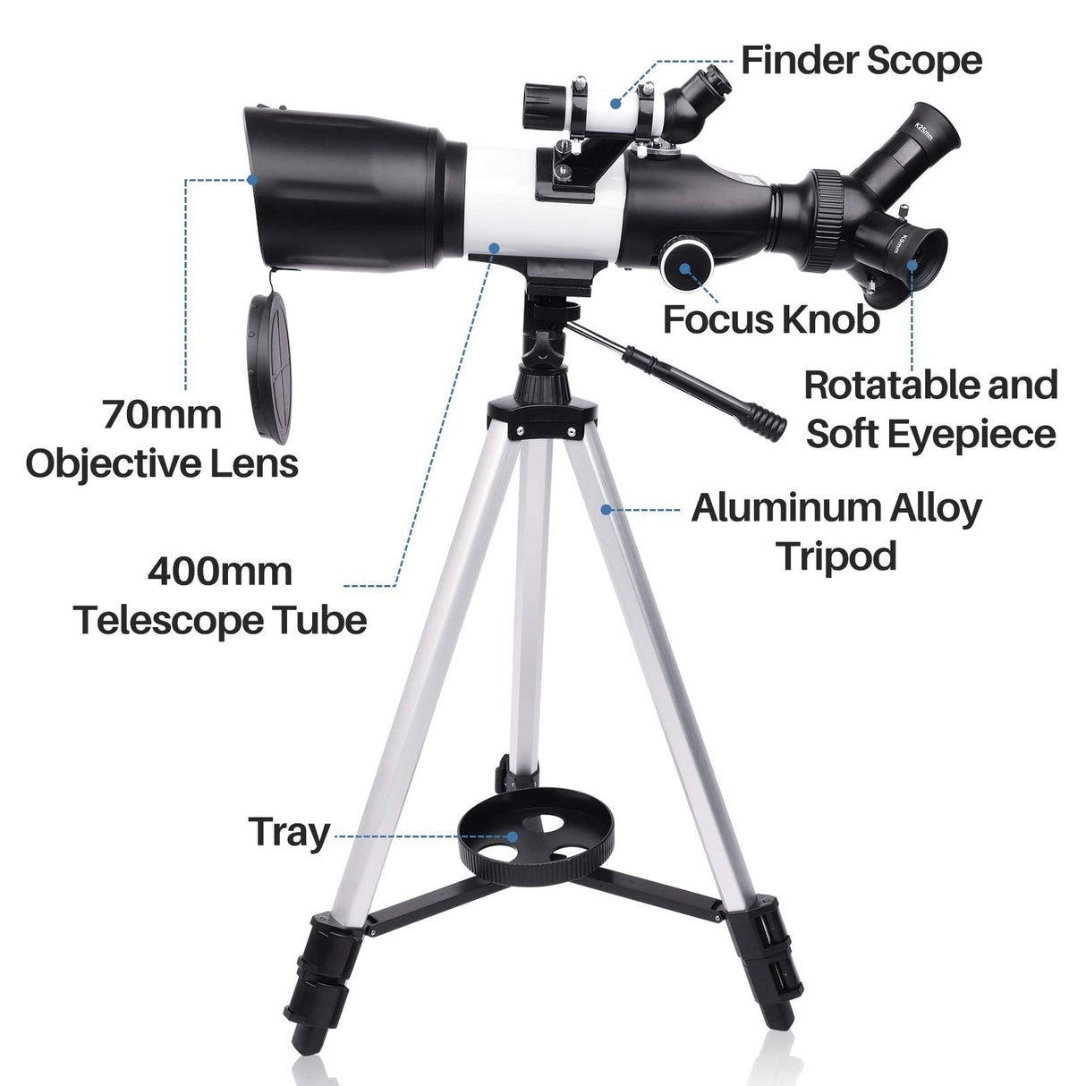 Telescope, 70mm Aperture 400mm AZ Mount Astronomical Telescope for Astronomy Beginners Kids Adults - Portable Travel Telescope with Carry Bag Upgraded Tripod and Phone Holder for Photography