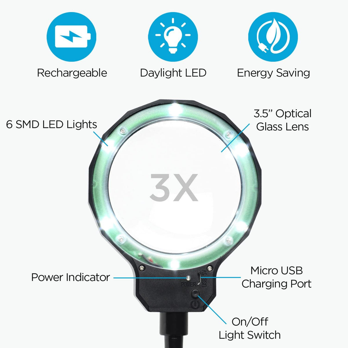 Optics Daylight LED 3X Magnifying Lamp
