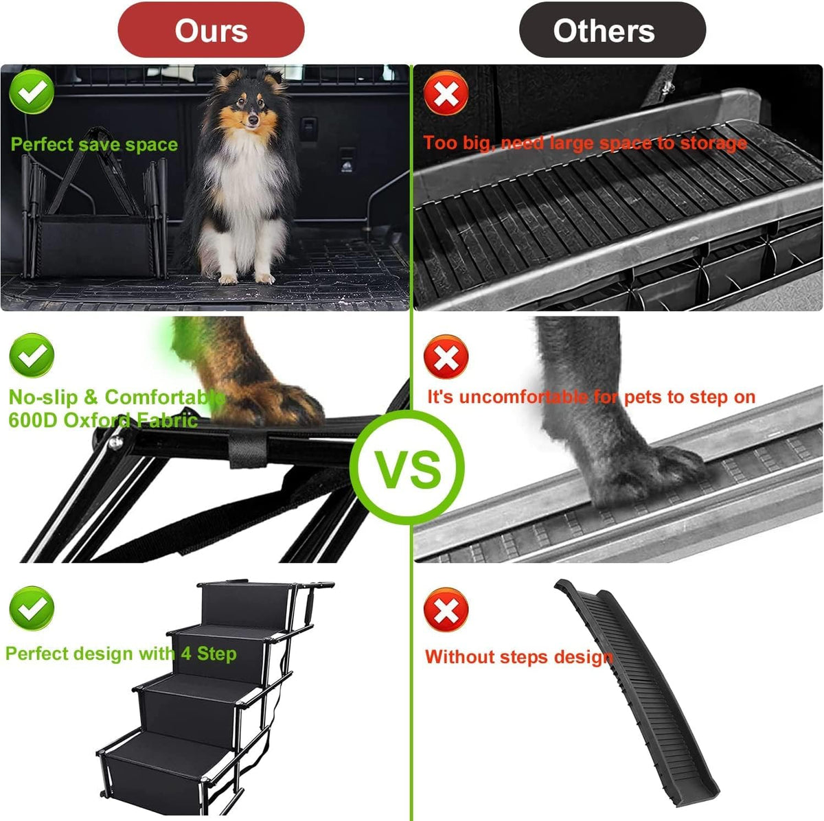 4-Step Folding Dog Car Stairs – 80 kg Capacity